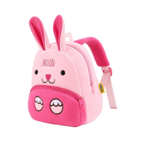 Gaosh Personalisierte Kindergartenrucksack mit Namen Jungen Mädchen Kinderrucksack mit Niedlichen Tieren Geschenke für Jungen/Mädchen Geschenke Schulanfang (#1-Hase)