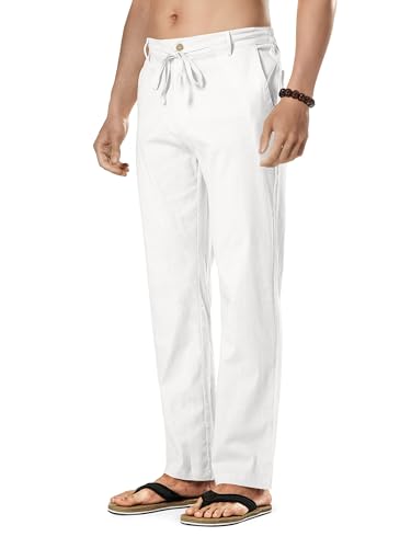 HOTake Men's Linen Dress Pants Casual Flat Front Linen Trousers Summer Beach Pants3