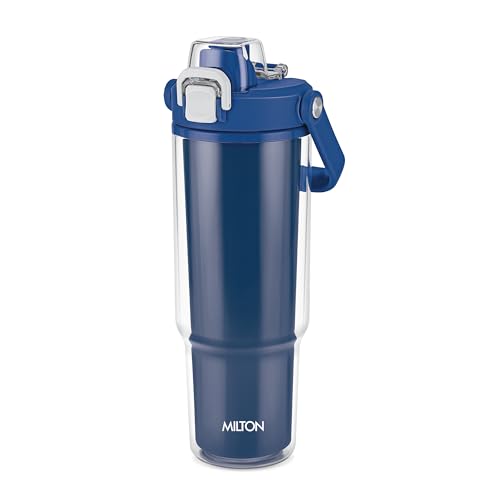 Image of MILTON Impulse 1000 2-in-1 Sip or Gulp Lid Plastic Tumbler 1 L | Carry Warm & Cold Water Bottle with Sturdy Handle | Leak-Proof, BPA-Free | Perfect for Office, Gym, Travel for Men and Women,Navy Blue