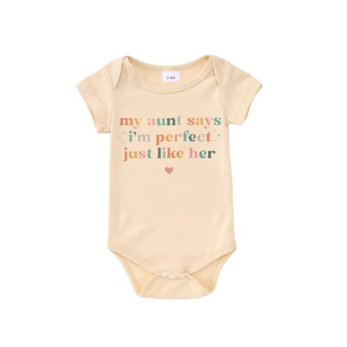 CM C&M WODRO Newborn Baby Boy Girl Bodysuit My Aunt Says I'm Perfect Just Like Her Funny Onesie Romper Aunties Baby Clothes (Beige, 0-3M)