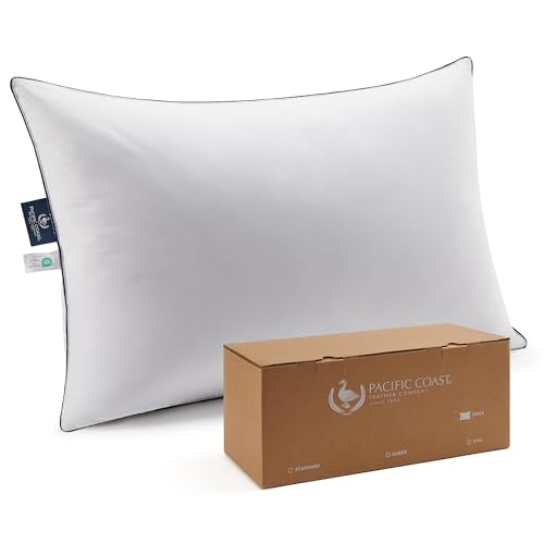 Pacific Coast Bed Pillow, Luxury Hotel Goose Feather and Down Pillow for Sleeping with 100% Cotton Shell, Medium Supportive, Standard Size