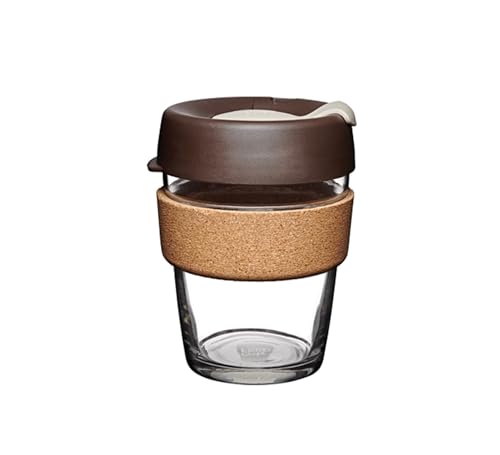 KeepCup Reusable Coffee Cup - Brew Tempered Glass and Natural Cork, M 12oz/340ml - Almond