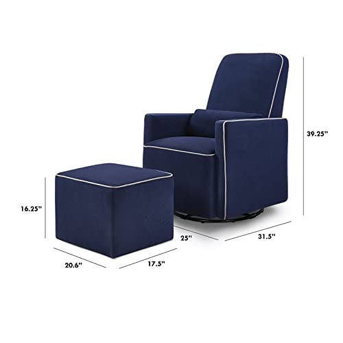 DaVinci Olive Upholstered Swivel Glider with Bonus Ottoman, Polyester in Navy with Grey Piping, Greenguard Gold & CertiPUR-US Certified