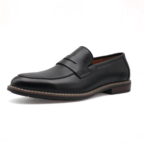Finishing & Sewing Klassische Herren Penny Loafer, Braunes Leder, Handgenähte Sohle (Schwarz, Erwachsene, Herren, 42, Numerisch, EU Schuhgrößensystem, M)