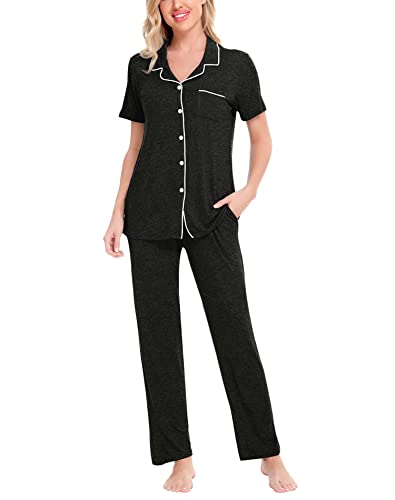 Image of SWOMOG Women Pajama Sets Two-Piece Nightwear Short Sleeve Sleepwear Button Down Pj Lounge Sets with Long Pants