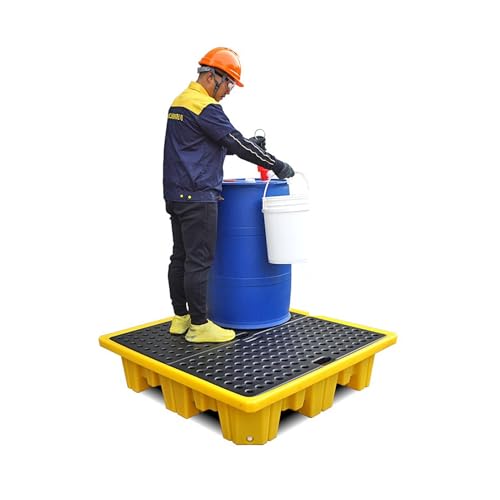 Yellow Spill Containment Tray with Grating Heavy-Duty Spill Containment Pallet Industrial Drip Tray for Garage/Maintenance Leak-Proof Oil Drip Control(120x120x18cm)