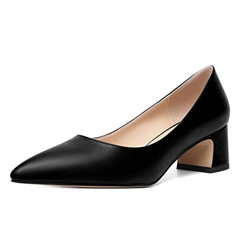 MOVINSTEPS Womens Evening Pointed Toe Dress Slip On Matte Chunky Low Heel Pumps Shoes 2 Inch
