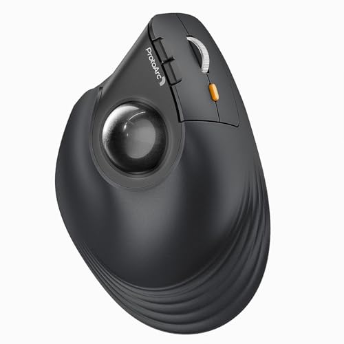 Image of ProtoArc Vertical Wireless Trackball Mouse, EM05 NL Bluetooth Ergonomic Rollerball Mouse Rechargeable Computer Laptop Thumb Mice, 3 Device Connection, Compatible with iPad, Mac, Windows, PC-Gray