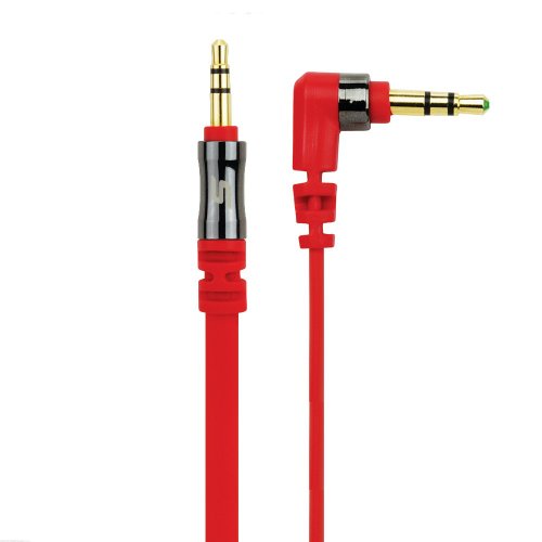 Cable de audio auxiliar 3.5mm plano 3 pies rojo/ gris oscuro miniatura 1