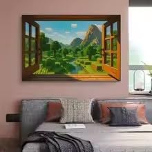 MAIMANG 1 x obraz na płótnie, Pixel Sandbox plakat do gier wideo, sztuka ścienna (60 x 90 cm, ramka wewnętrzna)