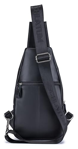 Image of Genuine Leather Crossbody Bag for Men Casual Sling Chest Bag Men Sling Bags Man Bag Crossbody, Black