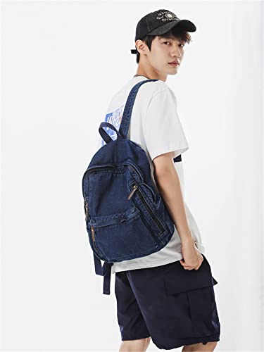 Image of MaxxCloud Vintage Denim Laptop Backpack Casual Canvas Daypack Handbag Purse Lightweight Rucksack Shoulder Bag
