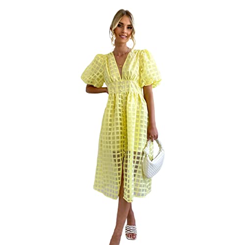Robe nuisette taille haute décontractée chic avec col en V plongeant - 4