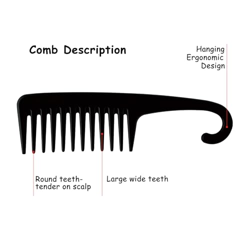 Peine desenredante negro con dientes anchos de 22.5 cm miniatura 3