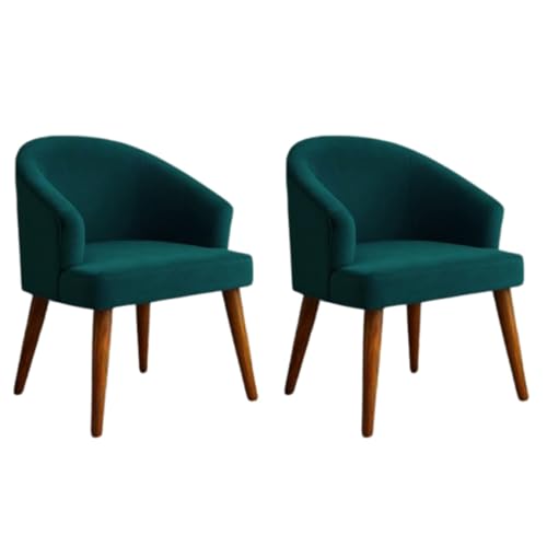 Image of WOODEN SPACE Velvetine Arm Chair for Living Room | Pure Sheesham Wood Legs & Premium Velvet Fabric | Vintage Accent Chair for Home & Office (Sea Blue Pack of 2)