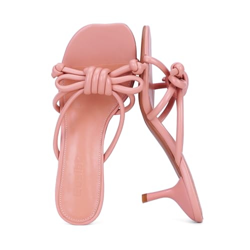 Eusibb Pink Kitten Heel Sandals for Women 2026 Luxury Open Toe Dressy Slip On Sandals Comfortable Slide for Summer