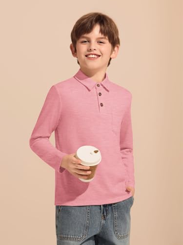 Image of Haloumoning Boys Long Sleeve Polo Shirts Kids Button School Uniform Tops 5-14Y