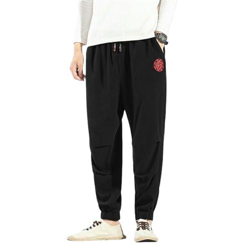 Pantalon harem homme coton lin brodé style chinois automne mi-saison