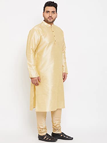 Image of VASTRAMAY Men Plus Size Silk Blend Kurta Pyjama Set | Mandarin Collar Full Sleeve Kurta with Drawstring Pyjama | Festive Ethnic Wear