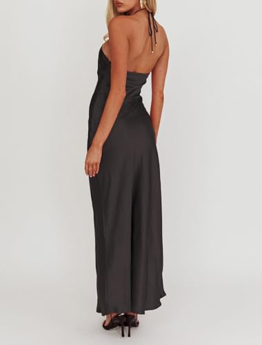 Summer Satin Halter Backless Maxi Dresses for Women 2025 Silk Sleeveless Formal Wedding Guest Long Dress3
