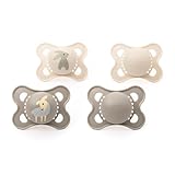 MAM Original Soothers | 0-6 Months | 4 Pack | Sustainable Materials | Baby Accessories | Beige (Various Designs)