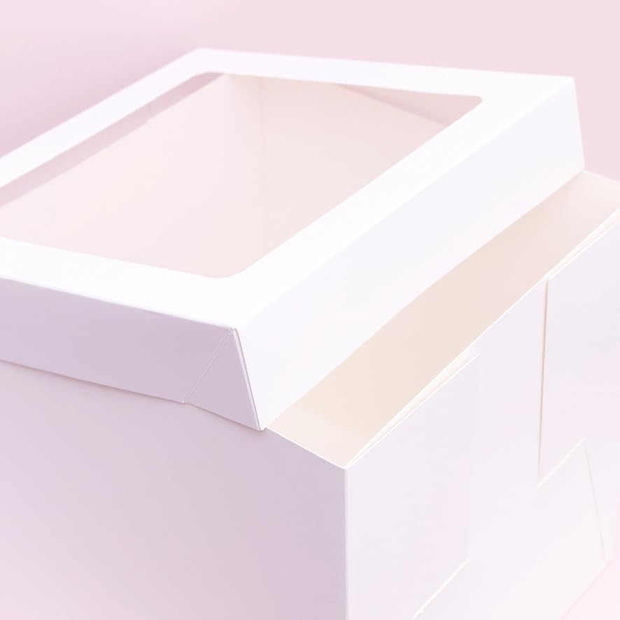 The Baked Studio - 12mm Thick Round White Gloss Cake Drum and Tall Box With Window (12 Inch) - Image 2