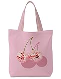 Supwhd Trendy Preppy Pink Cherry Disco Ball Tote Bag Aesthetic, Preppy Stuff Canvas Tote Bags For Women, Reusable Grocery Bags Shopping Bags, Preppy Gifts, White, 799Ky-Fbb