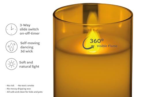 Image of Flameless Candle - Battery-Operated Set of 3 Gold Acrylic Candles with Remote Control for Home Decor, Bathroom, Bedroom, Living Room, Boho Apartment Essentials, Wedding Lights