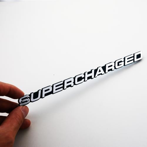 Image of 2Pc Supercharged Emblem Aluminum Sticker Decal Nameplate Badge Double Tape for Cars, Trucks (Chrome)