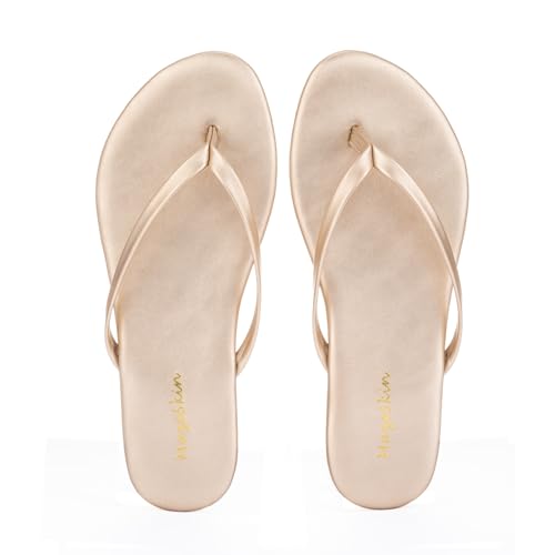 Image of mazeskin Women's Memory Foam Comfortable Flat Thong Sandals Dressy Summer Beach Leather Slide Flip Flops