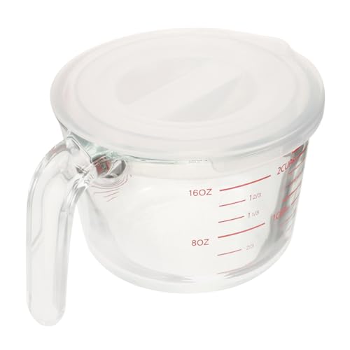 HAWILLOSCH 耐熱ガラス製キッチン計量カップ 目盛り付き 加厚設計 耐高温 家用ベーキング用品 牛乳容器付き 軽量で持ち運びやすい