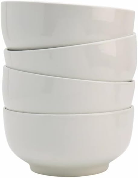 Denmarks 4 Piece All Purpose Bowl Set - Ultra Durable White Porcelain - Chip Resistant, Microwave & Dishwasher Safe - Modern Deep Design for Salad, Pasta & Cerea