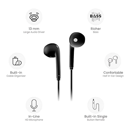 Image of iBlast Wired in-Ear Earphones with HD Mic, Black