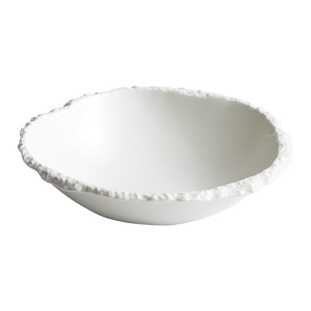 Talerz Jadalniczy, Prosta biała miska ceramiczna o teksturze skały - talerz obiadowy z zupą, sałatką i makaronem(26cm)