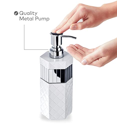 Creative Scents White Bathroom Accessories Set - Decorative 6 Piece Bathroom Accessory Set Features: Trash Can, Tissue Cover, Soap Dispenser, Toothbrush Holder, Tumbler & Soap Dish (Quilted Mirror) #TOP3