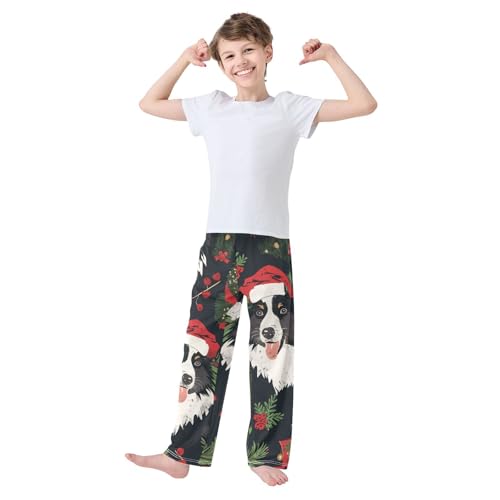 ZZXXB Collie Xmas Berry Boys Long Pants Soft Trousers Elastic Waist Kids Lounge Bottoms with Pockets S-XL2