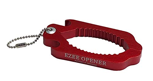 Ezee Opener - (Red) Aluminum Keychain Multi use opener - perfect for arthritis and weak hands - opens to 2 1/2