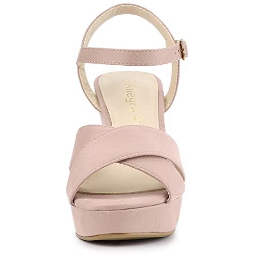 Allegra K Women's Platform Chunky Heel Ankle Strap Dust Pink Sandals 7.5 M US2