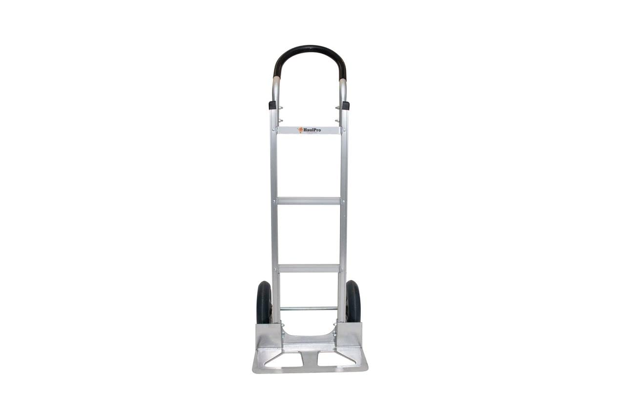 HaulPro Heavy Duty Aluminum Hand Truck - 10" Wheels with Regular Handle and 500 lbs Load Capacity | 50.25" High, 17.5" Wide and 17.75" x 9" Diecast Nose Plate
