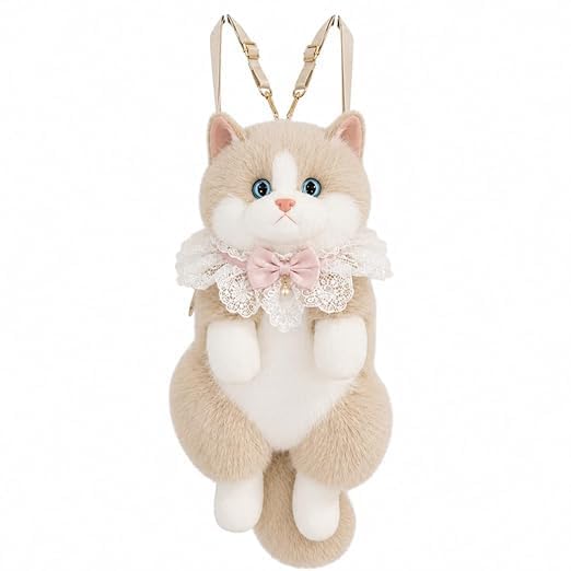 taguda Cute Plush Cat Backpack for Kids Girls Women, Realistic Stuffed Animal Kitty Bag with Meow Sound, Adjustable Shoulder & Crossbody Straps, Soft Cat Backpack for School Travel-picture-32
