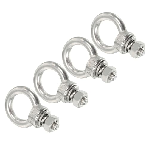Image of uxcell M6*12 1 /4 inchx0.47 inch Stainless Steel Eye Bolts Threaded Screw Eyebolt Shoulder Ring with Nuts Washers for Lifting Hanging, 4 Set