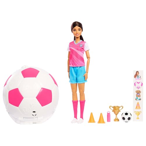 Barbie Team Roll und Reveal Fußballspielerin-Puppe und Zubehör