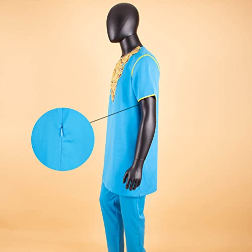 African Suits for Men Embroidery Short Sleeve Shirts and Pants 2 Piece Set Dashiki Kaftan4