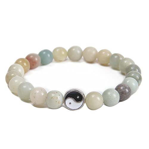 Bracelet en pierre de 8 mm extensible Yin Yang pour homme et femme