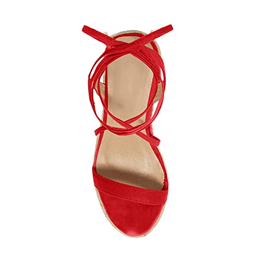 Image of Coutgo Women's Espadrille Wedges Lace Up Platform Ankle Cross Strap Slingback Summer Dress Sandals
