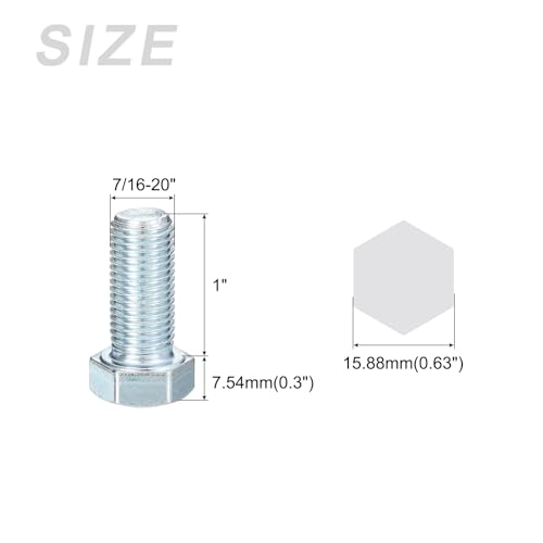 Image of METALLIXITY Hex Bolts (7 /16-20x1) 7Pcs, Carbon Steel Zinc Plated Fully Threaded, UNF Fine Thread Hex Head Screw Bolt - for Furniture Repair, Silver