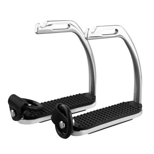 EQUSPUR Safety Horse Riding Stirrups 1 Pair, Silver Polish Stainless Steel Stirrups with Treads, English Equestrian Safety Stirrups for Riding Saddle Adult (4-3/4 inch) - Thumbnail 5