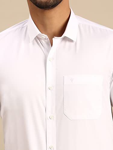 Image of RAMRAJ COTTON Men White Half Sleeve Shirt Crafted For Comfort| Durability| And Timeless Everyday Style