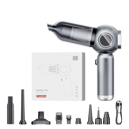 Yhenlovtt Aspirateur de voiture à main sans balais avec aspiration de 16 000 Pa, réglage à 3 vitesses, chargement USB-C et 11 accessoires pour la maison et l'automobile (argenté)