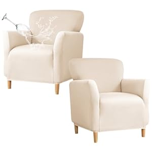 Banquet Armchair Slipcovers Waterproof Chair Slipcovers with Arms 2-Piece Stretch Chair Covers for Living Room Anti Slip Soft Armchair Slipcover Kids Pets Friendly Furniture Protector 01